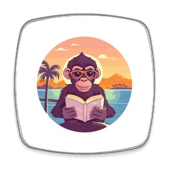 Affe Niedliche Lustige Karikatur Kawaii Buch Strand - Viereckiger Kühlschrankmagnet - Weiß - Vorne