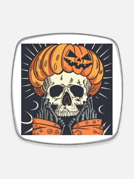 Halloween Skeleton Pumpkin - Square fridge magnet - white