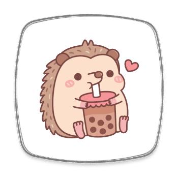 Niedlicher kleiner Igel liebt es, Bubble Tea zu trinken - Viereckiger Kühlschrankmagnet - Weiß - Vorne