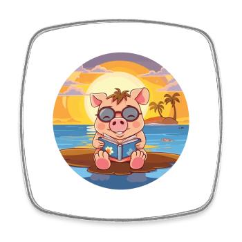 Schwein Niedlich Lustige Karikatur Kawaii Buch Strand - Viereckiger Kühlschrankmagnet - Weiß - Vorne