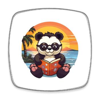 Panda Mignon Drôle Dessin Animé Kawaii Livre Plage - Magnet carré - blanc - Devant