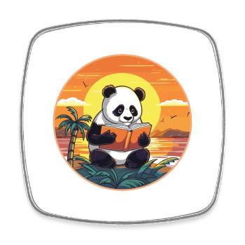 Panda Mignon Drôle Dessin Animé Kawaii Livre Plage - Magnet carré - blanc - Devant
