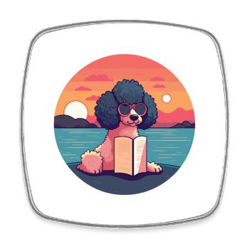 Poodle Cute Funny Cartoon Kawaii Book Beach - Square fridge magnet - white - Front