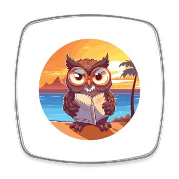 Eule Niedliche Lustige Karikatur Kawaii Buch Strand - Viereckiger Kühlschrankmagnet - Weiß - Vorne