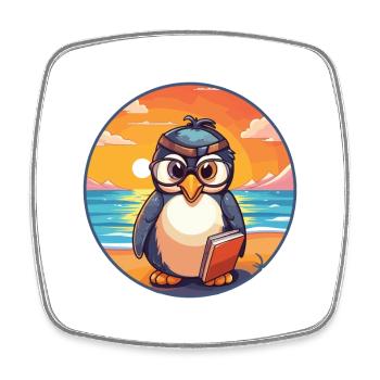 Pinguin Niedliche lustige Karikatur Kawaii Buch Strand - Viereckiger Kühlschrankmagnet - Weiß - Vorne