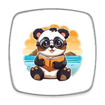 Panda Mignon Drôle Dessin Animé Kawaii Livre Plage - Magnet carré - blanc - Devant