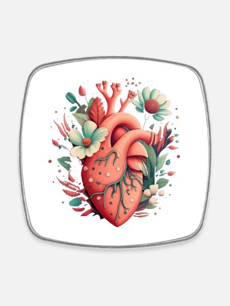 Heart Bloom Botanical - Square fridge magnet - white