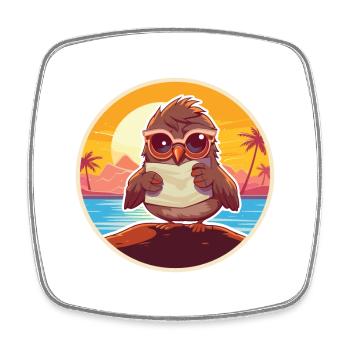Spatz Niedliche Lustige Karikatur Kawaii Buch Strand - Viereckiger Kühlschrankmagnet - Weiß - Vorne