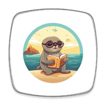 Sceau Mignon Drôle Dessin Animé Kawaii Livre Plage - Magnet carré - blanc - Devant