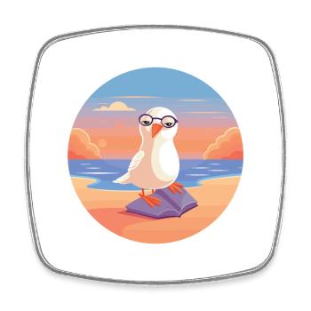 Seagull Cute Funny Cartoon Kawaii Book Beach - Square fridge magnet - white - Front