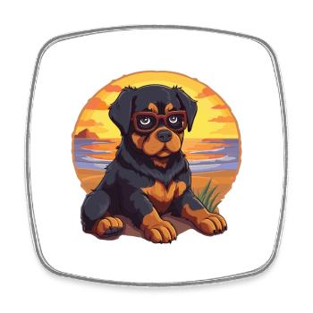 Rottweiler Hund Lustige Karikatur Kawaii Buch Strand - Viereckiger Kühlschrankmagnet - Weiß - Vorne