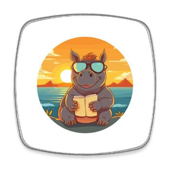 Nashorn Niedliche Lustige Karikatur Kawaii Buch Strand - Viereckiger Kühlschrankmagnet - Weiß - Vorne
