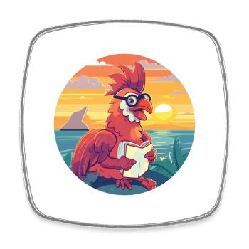 Hahn Niedlich Lustige Karikatur Kawaii Buch Strand - Viereckiger Kühlschrankmagnet - Weiß - Vorne