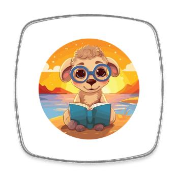 Schaf Niedlich Lustige Karikatur Kawaii Buch Strand - Viereckiger Kühlschrankmagnet - Weiß - Vorne