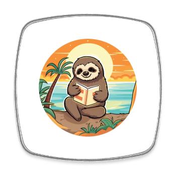 Faultier Niedliche Lustige Karikatur Kawaii Buch Strand - Viereckiger Kühlschrankmagnet - Weiß - Vorne