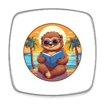 Faultier Niedliche Lustige Karikatur Kawaii Buch Strand - Viereckiger Kühlschrankmagnet - Weiß - Vorne
