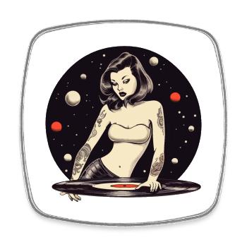 Cosmique Tatoué DJ Girl Design - Magnet carré - blanc - Devant
