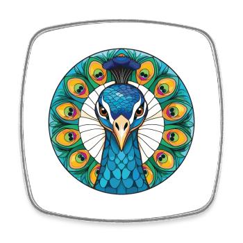 Pfau Buntes Aquarell Tier Illustration - Viereckiger Kühlschrankmagnet - Weiß - Vorne