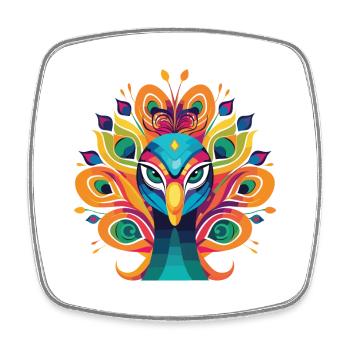 Pfau Buntes Aquarell Tier Illustration - Viereckiger Kühlschrankmagnet - Weiß - Vorne