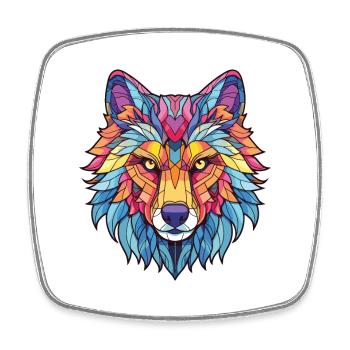 Wolf Colorful Watercolor Animal Pet Illustration - Square fridge magnet - white - Front