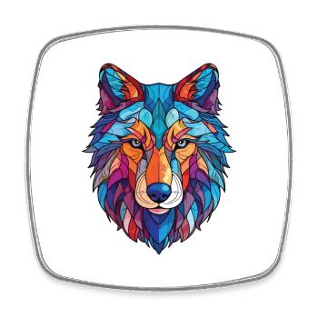 Wolf Colorful Watercolor Animal Pet Illustration - Square fridge magnet - white - Front