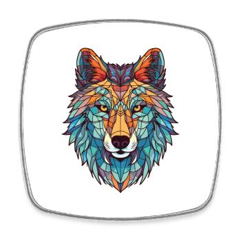 Wolf Colorful Watercolor Animal Pet Illustration - Square fridge magnet - white - Front