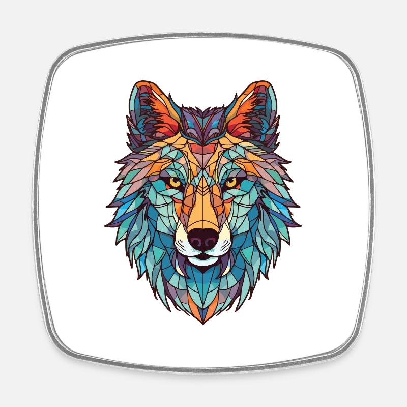 Wolf buntes Aquarell Tier Haustier Illustration - Viereckiger Kühlschrankmagnet - Weiß