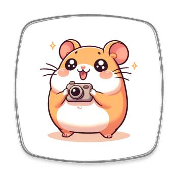 Appareil photo Hamster - Magnet carré - blanc - Devant