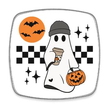 Halloween Geist Kürbis Pumpkin Spice Latte Becher - Viereckiger Kühlschrankmagnet - Weiß - Vorne