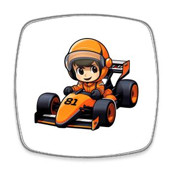 Racing Driver in Orange Car - 81 - Formula Car - Square fridge magnet - white - Front