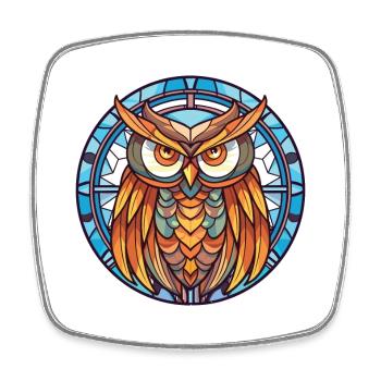 Owl Colorful Watercolor Animal Pet Illustration - Square fridge magnet - white - Front