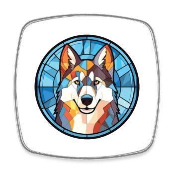 Husky Dog Aquarelle Colorée Animal Illustration - Magnet carré - blanc - Devant