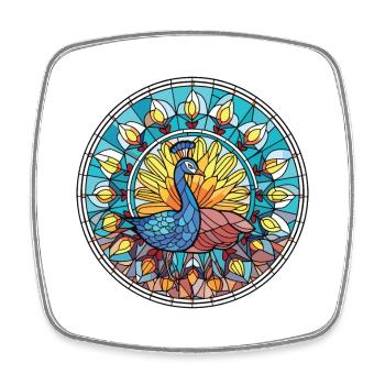 Paon aquarelle colorée Illustration animale - Magnet carré - blanc - Devant