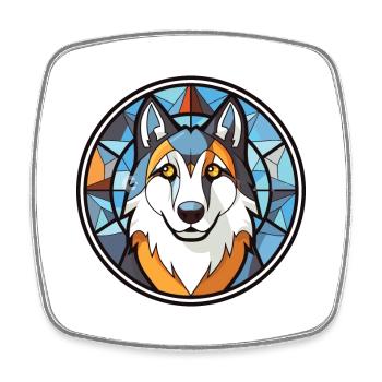 Husky Dog Aquarelle Colorée Animal Illustration - Magnet carré - blanc - Devant
