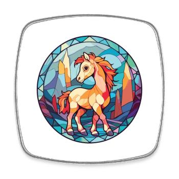 Poney Bébé Cheval Aquarelle Colorée Animal Cartoon - Magnet carré - blanc - Devant