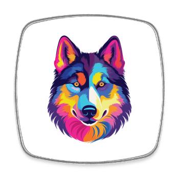 Husky Dog Aquarelle Colorée Animal Illustration - Magnet carré - blanc - Devant