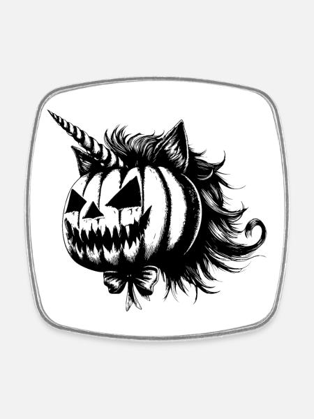 Chat-Licorne d'Halloween - Magnet carré - blanc