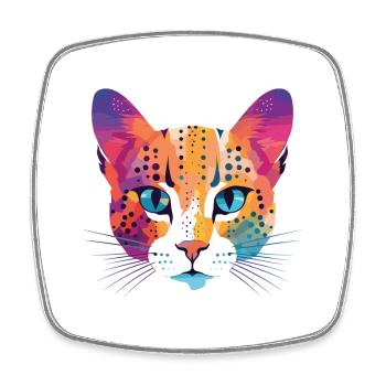Australian Spotted Mist Cat Colorful Watercolor - Square fridge magnet - white - Front