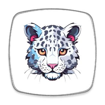 Léopard des neiges bébé chat coloré dessin animé aquarelle - Magnet carré - blanc - Devant