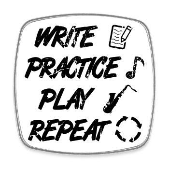 Writing, practicing, playing, repeating - Square fridge magnet - white - Front