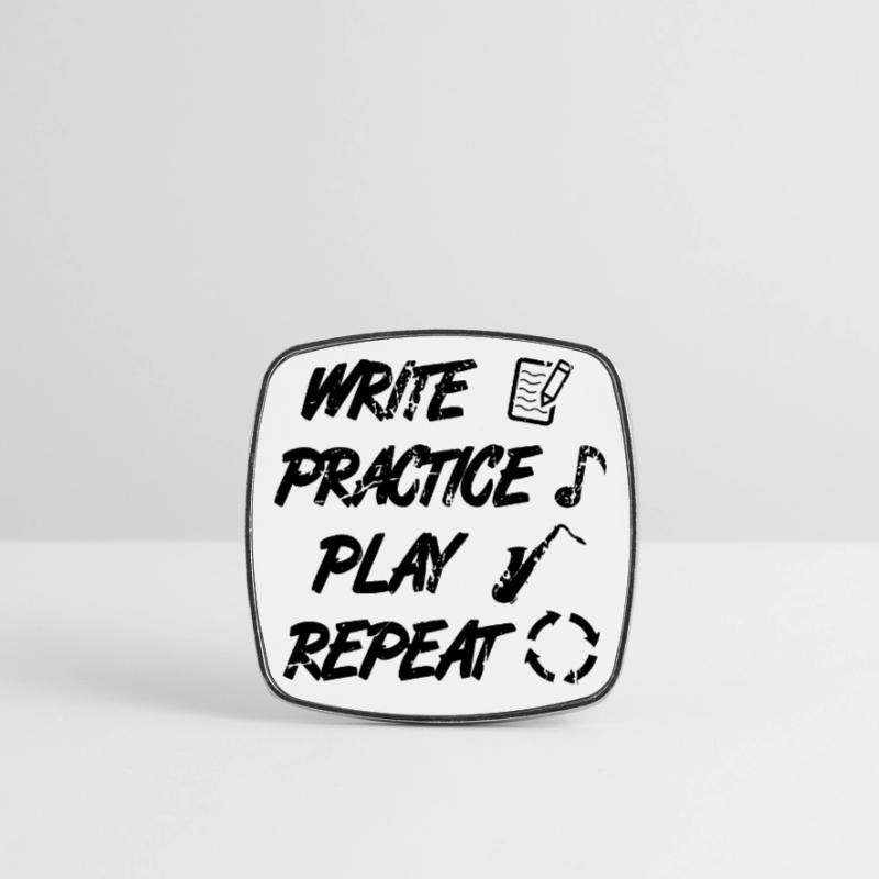 Writing, practicing, playing, repeating Square fridge magnet