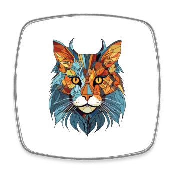 Maine Coon Cat Colorful Watercolor Illustration - Square fridge magnet - white - Front