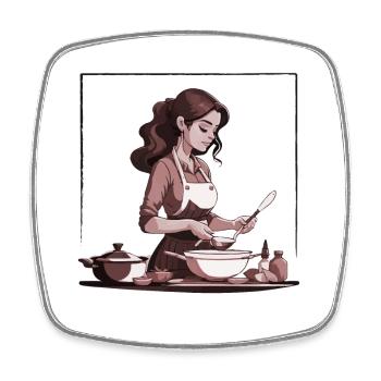 woman cooking food | Frau kocht modifiziert - Viereckiger Kühlschrankmagnet - Weiß - Vorne
