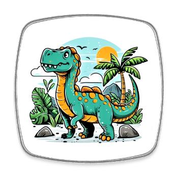 Cartoon Dinosaur with Jungle Sunset - Square fridge magnet - white - Front