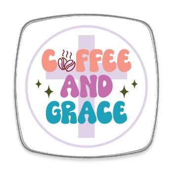 Kaffee und Gnade Motiv Design - Viereckiger Kühlschrankmagnet - Weiß - Vorne