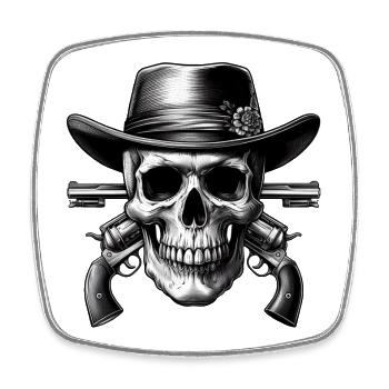 Western Skull with Hat and Guns Design - Square fridge magnet - white - Front