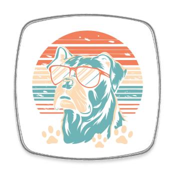 Retro Sunset Dog with Sunglasses - Square fridge magnet - white - Front