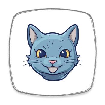 Illustration d’aquarelle de bande dessinée de chat bleu russe - Magnet carré - blanc - Devant