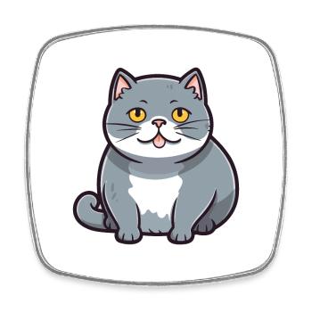 British Fold Shorthair Cat Cartoon Watercolor Art - Square fridge magnet - white - Front