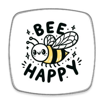 Bee Happy - Viereckiger Kühlschrankmagnet - Weiß - Vorne